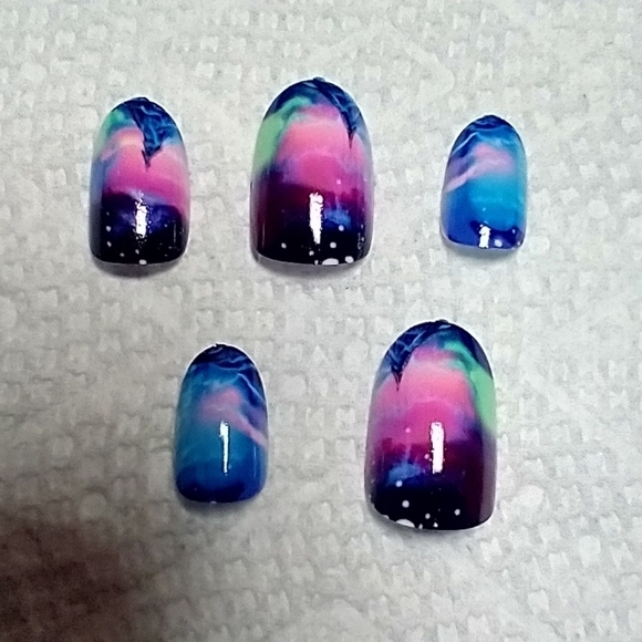 Press on nails pink blue green black art nail set - Picture 1 of 2